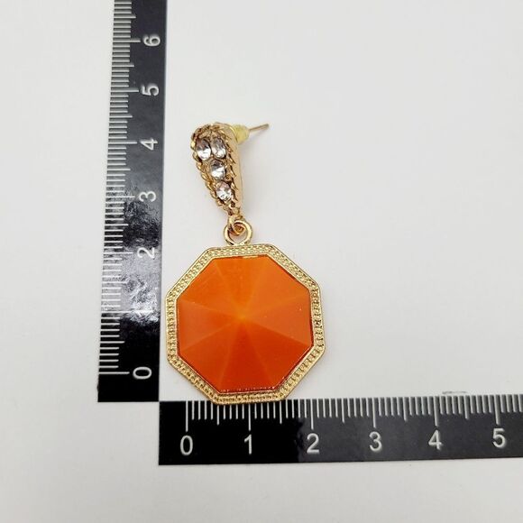 2/$20 Brand New Gold Tone Orange Rhinestone Earrings - Picture 8 of 8